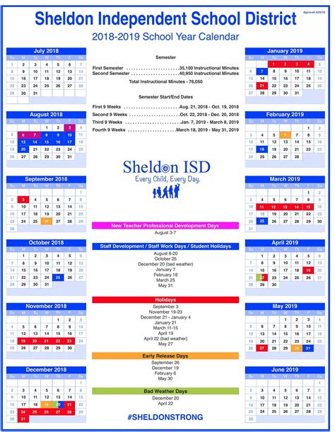Sheldon isd calendar - The 2023-24 calendar has been approved by the Sheldon ISD Board of Trustees. Highlights of the upcoming school year include the following start date, student holidays, and last day of school: First Day of School - Wednesday, August 9. Fall Break - Monday, October 2 - Friday, October 6. Thanksgiving Break - Monday, November 20 - Friday, November 24. 